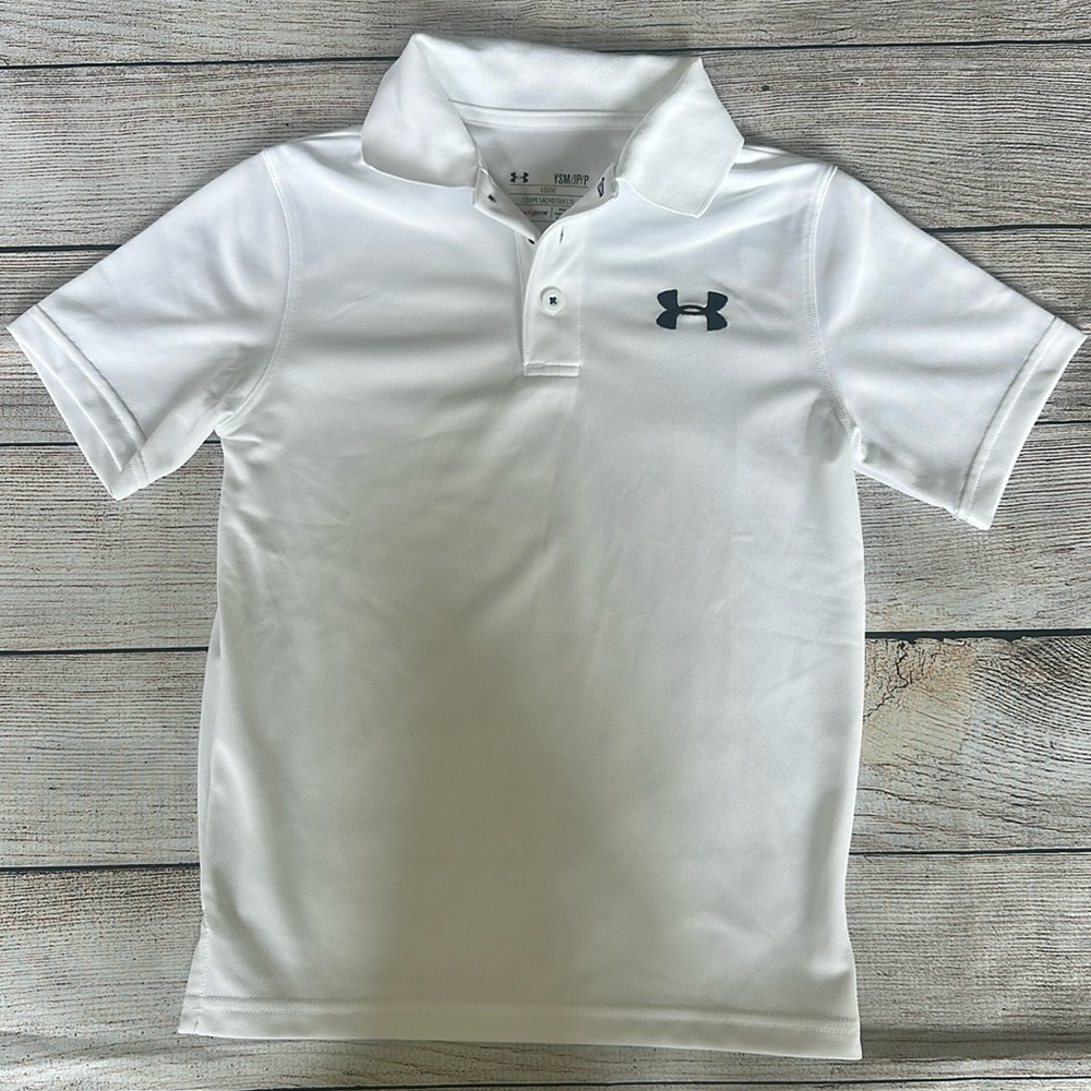 Under Armour UA Boys Youth Kids White Heat Gear Polo Golf Shirt Size S Small EUC - Picture 2 of 5